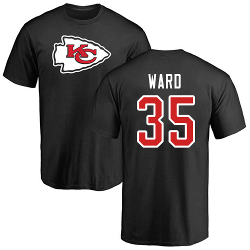 Men Kansas City Chiefs #35 Ward Charvarius Black Name and Number Logo T-Shirt